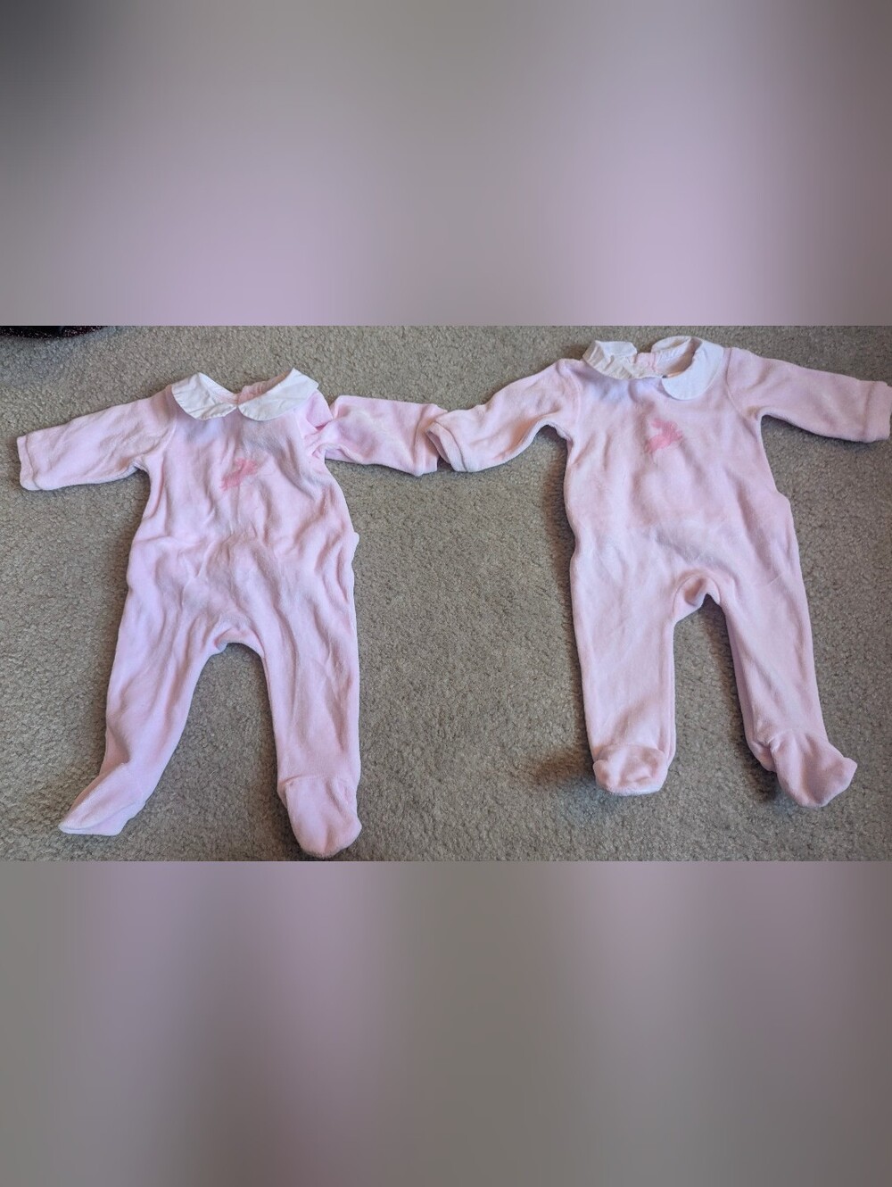 TWO Jacadi Baby Girl Pink Bunny Velour Sleepsuit/Playsuit (1m)